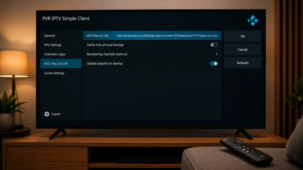 Kodi PVR IPTV Simple Client setup — how to configure M3U playlist URL in Kodi