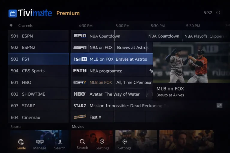 TiviMate Premium home screen with IPTV providers subscription loaded Canada USA