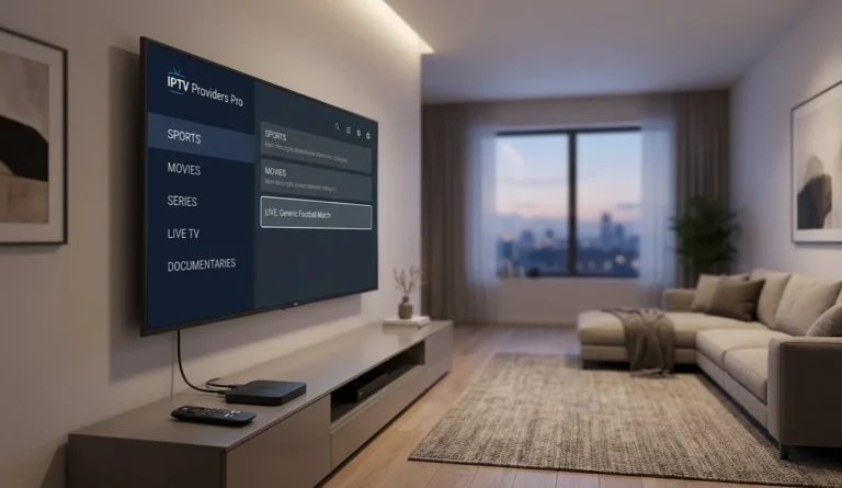 IPTV Providers Pro best IPTV in USA showing channel menu on Amazon Firestick and smart TV