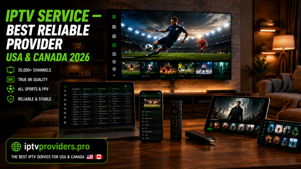 IPTV service working on all devices — Smart TV, Firestick, smartphone, tablet, PC — iptvproviders.pro USA Canada 2026