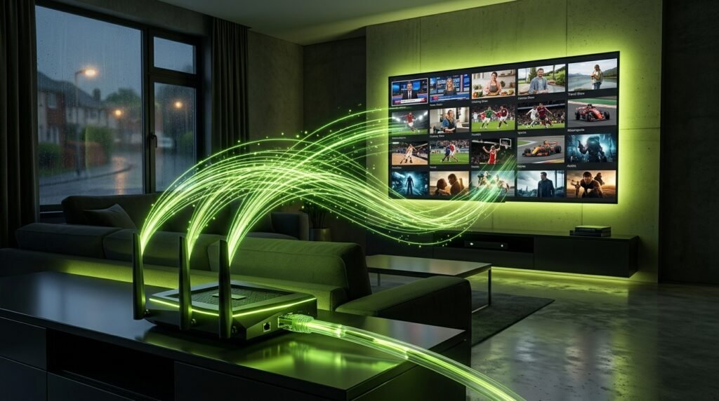 IPTV service streaming live TV channels over the internet to a smart TV