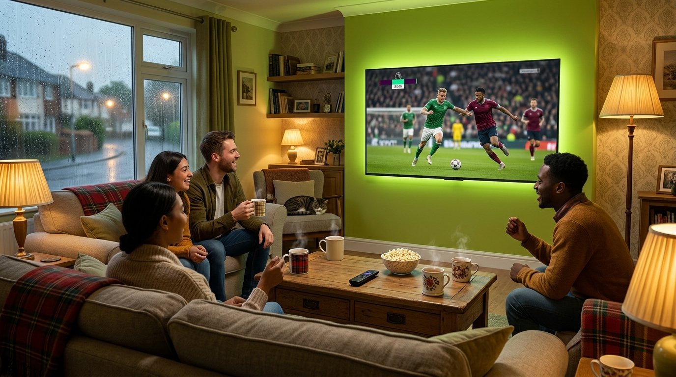 Friends watching Premier League football with IPTV UK